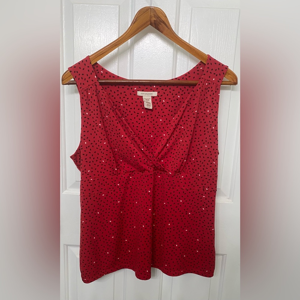 Covington Red with Black & White spots sleeveless top Size XL